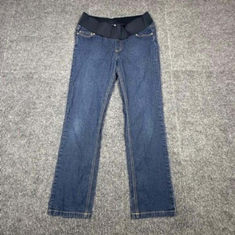 Times Two Maternity Straight Leg Jeans Dark Wash Blue Size L Elastic Waistband